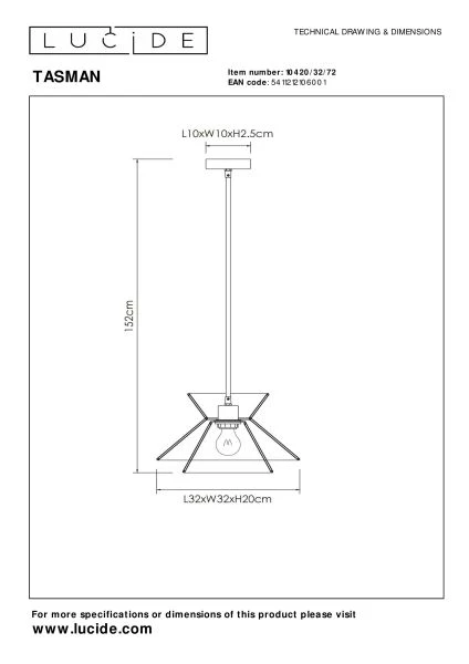 Lucide TASMAN - Lámpara colgante - 1xE27 - Natural - TECHNISCH